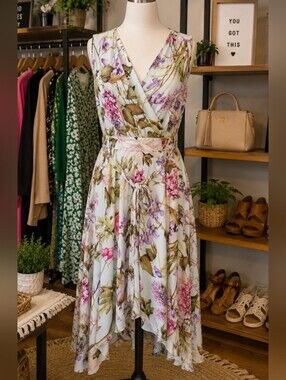 ***Floral Pink & Green Wrap Midi Dress - Brand: Dn Design Pit 20